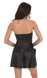 Satin Double Bow Cutout Dress in Black